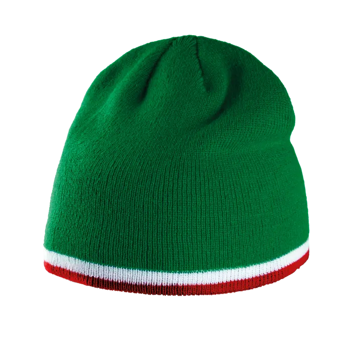 Beanie Mütze mit Kontrastrand Kelly Green / White / Red