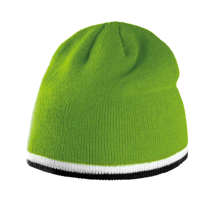 Beanie Mütze mit Kontrastrand Lime / White / Black