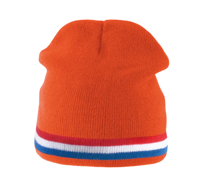 Beanie Mütze mit Kontrastrand Orange/Red/White/Cobalt blue