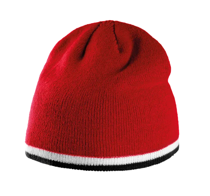 Beanie Mütze mit Kontrastrand Red / White / Black