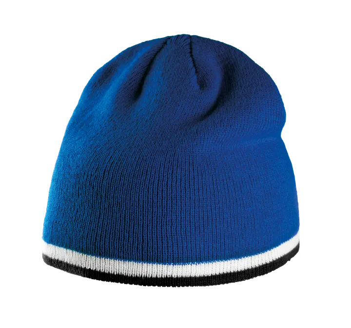 Beanie Mütze mit Kontrastrand Royal Blue / White / Black