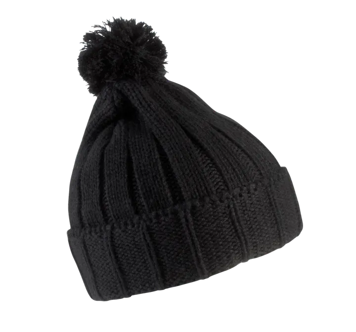 Bommelmütze mit Umschlag. Black
