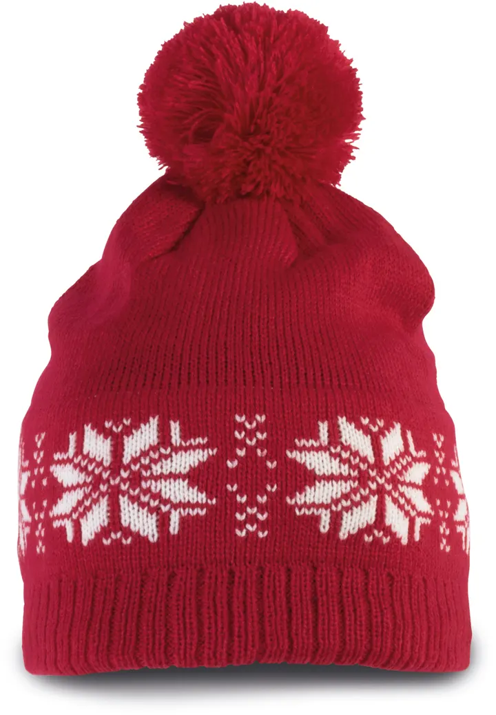 Weihnachtsstrickmütze mit Sternmuster Cherry Red