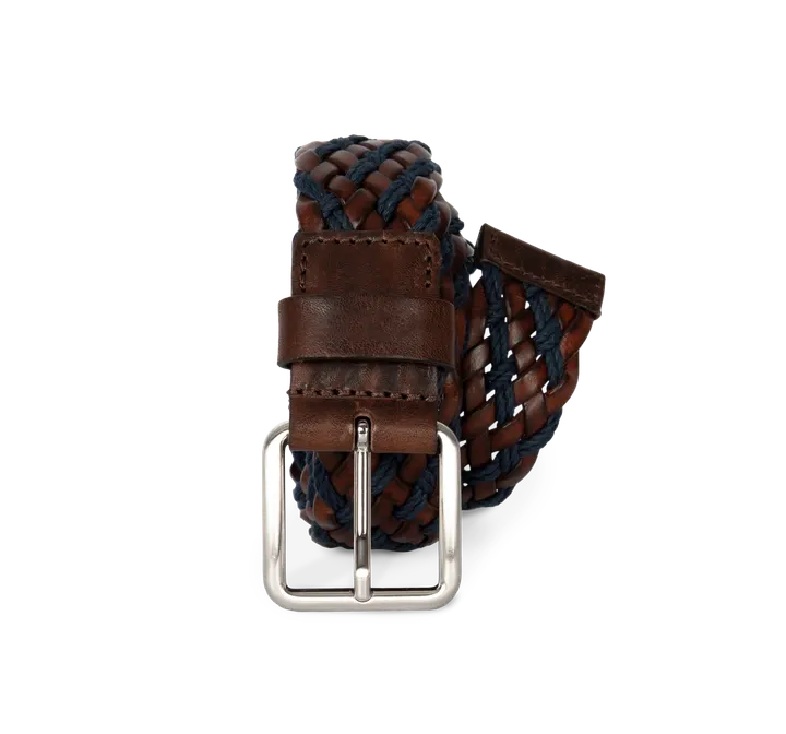 Ceinture tressée bicolore Dark Brown / Light Navy