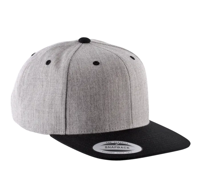 Casquette visière plate - 6 panneaux Heather Grey / Black