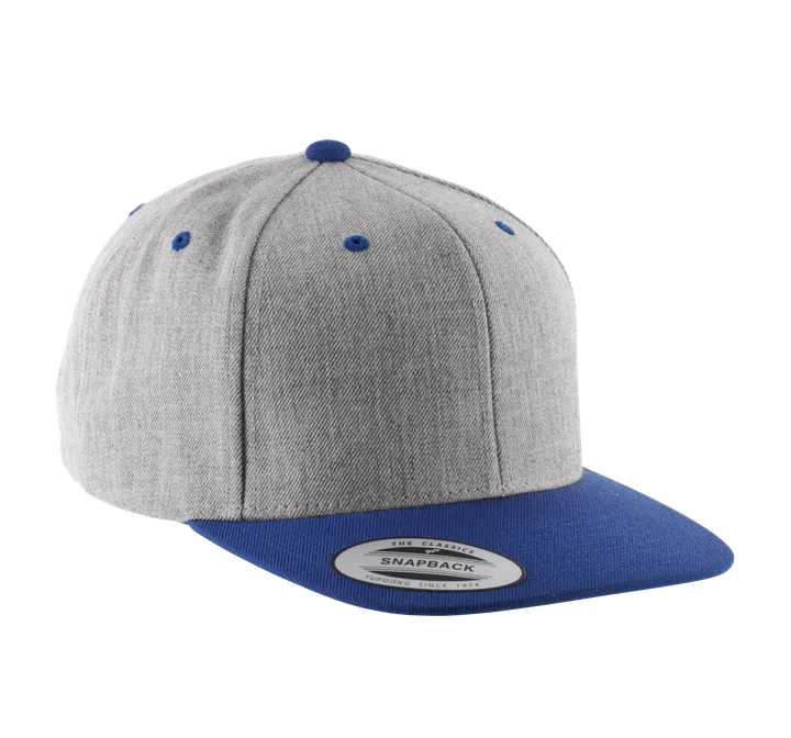Casquette visière plate - 6 panneaux Heather Grey / Royal Blue