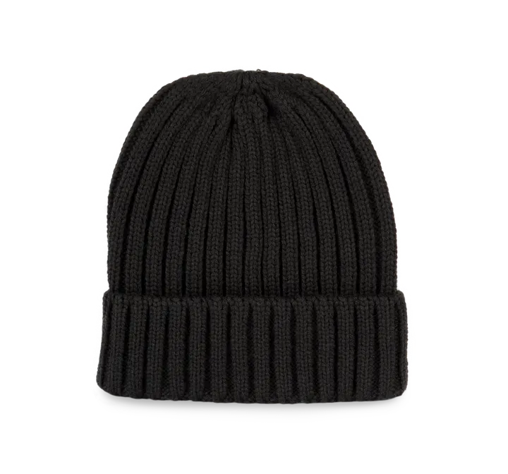 Bonnet à double côte et revers Black