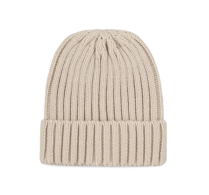 Bonnet à double côte et revers Light Sand