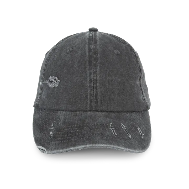 Umweltfreundliche Unisex Kappe im zerrissenen Look Washed black