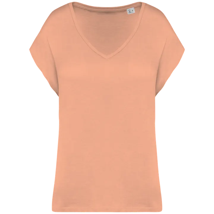 T-shirt écoresponsable loose à col V femme Apricot