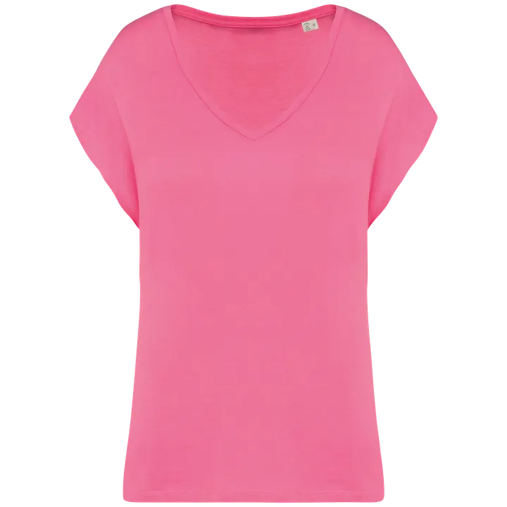 T-shirt écoresponsable loose à col V femme Candy Rose