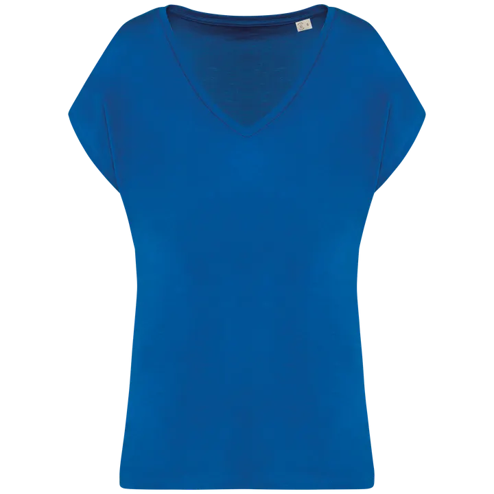 T-shirt écoresponsable loose à col V femme Sea Blue