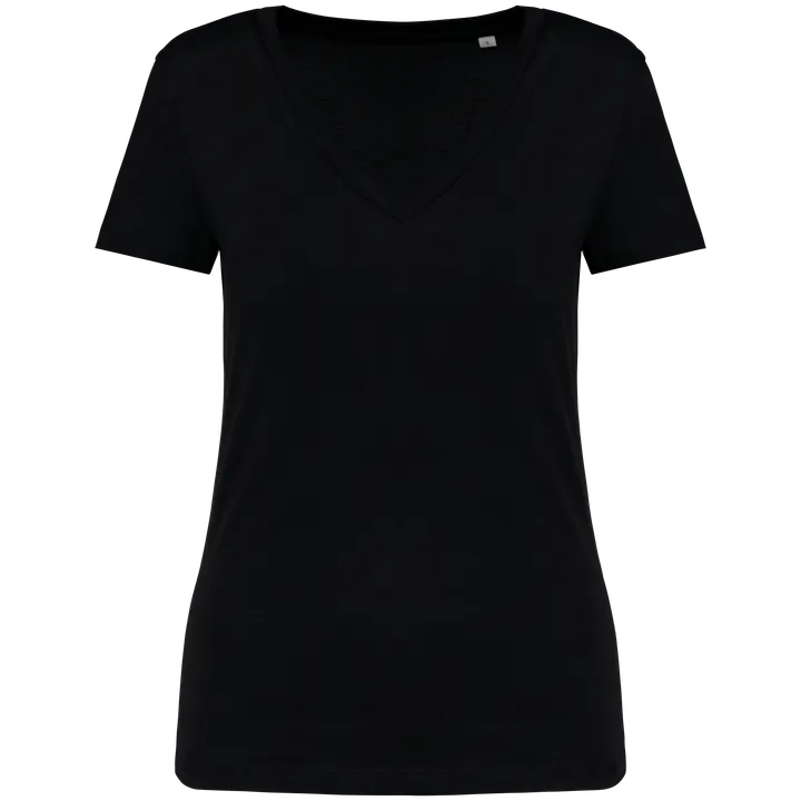 Damen Umweltfreundliches T-Shirt mit V-Ausschnitt Black