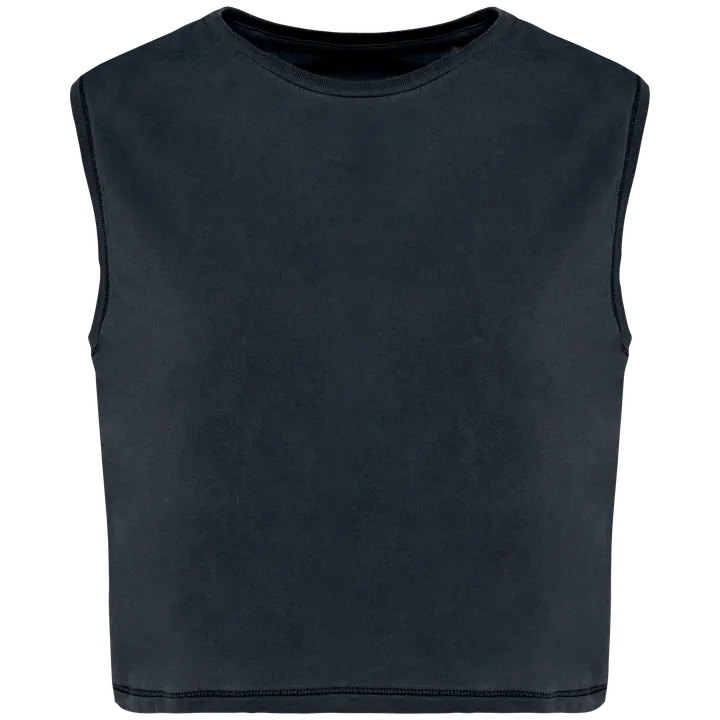 T-shirt écoresponsable crop sans manche femme Washed Coal Grey