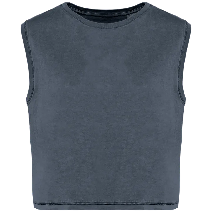 T-shirt écoresponsable crop sans manche femme Washed Mineral Grey
