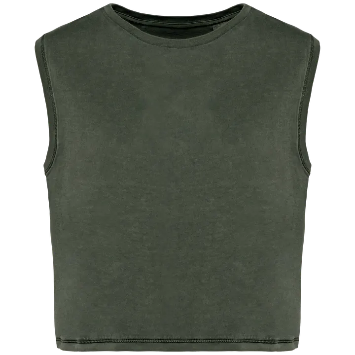 T-shirt écoresponsable crop sans manche femme Washed Organic Khaki