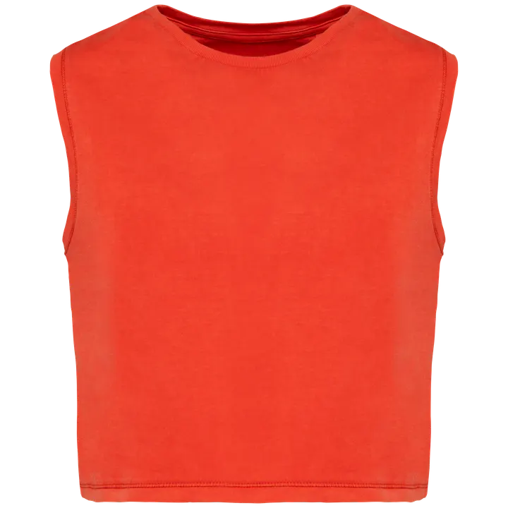 T-shirt écoresponsable crop sans manche femme Washed Paprika