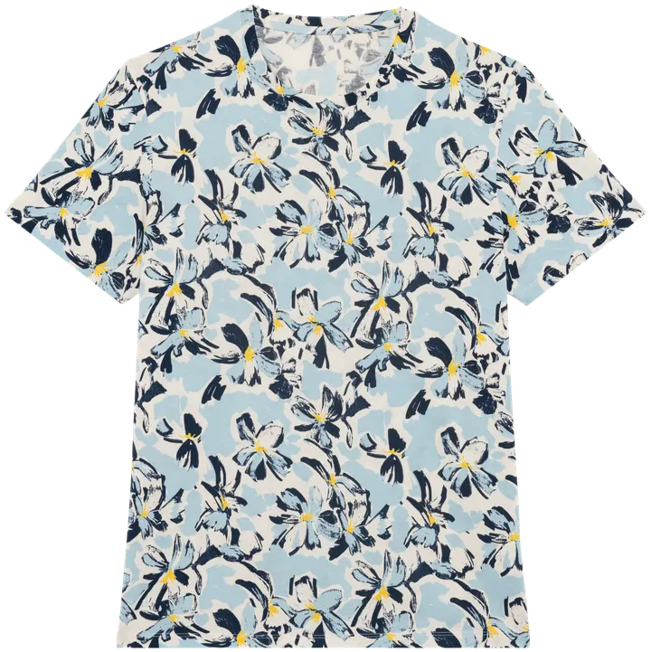 Umweltfreundliches Herren T-Shirt Tropen-Druck Ivory Floral Blue