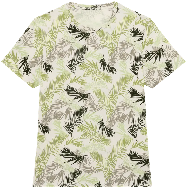 Umweltfreundliches Herren T-Shirt Tropen-Druck Ivory Palm Leaves