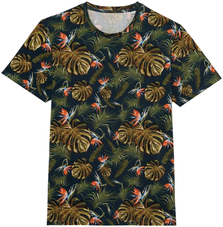Umweltfreundliches Herren T-Shirt Tropen-Druck Navy Paradise Bird