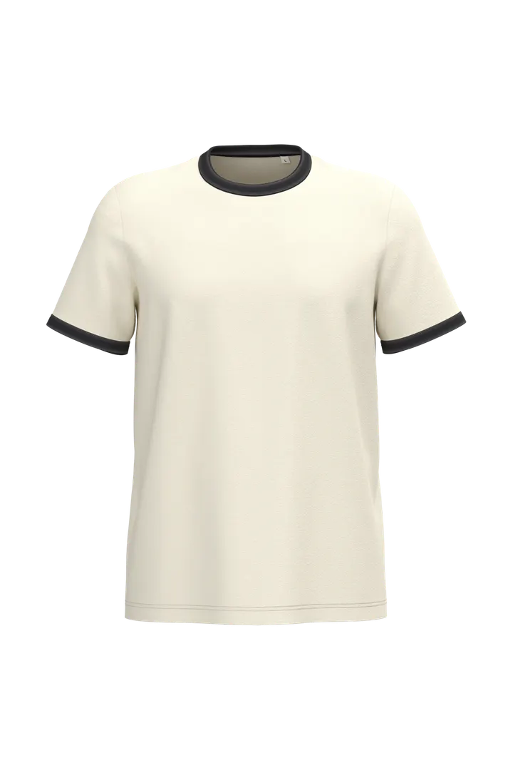T-shirt ringer écoresponsable à bords contrastés effet délavé homme Ivory / Washed black