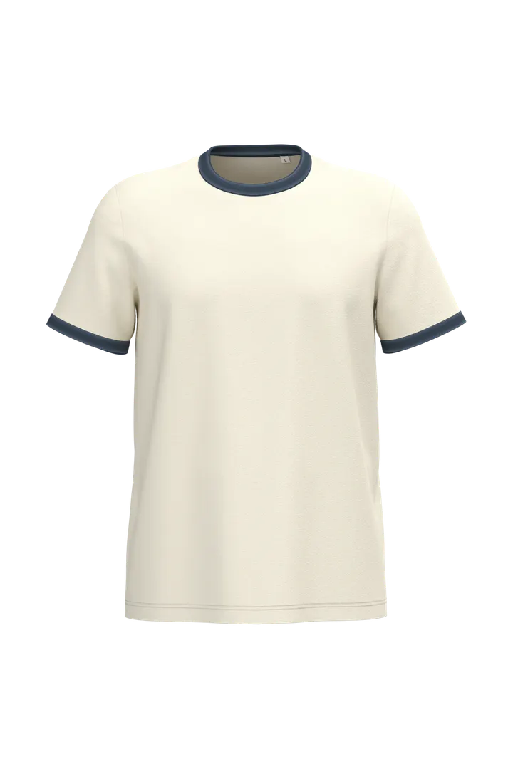 T-shirt ringer écoresponsable à bords contrastés effet délavé homme Ivory / Washed Navy Blue