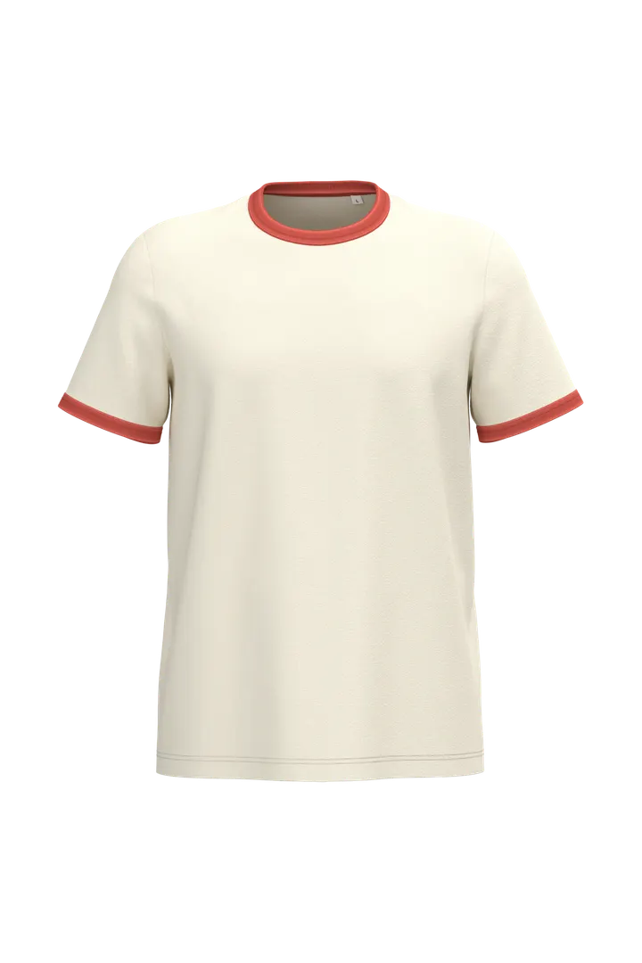 T-shirt ringer écoresponsable à bords contrastés effet délavé homme Ivory / Washed Paprika