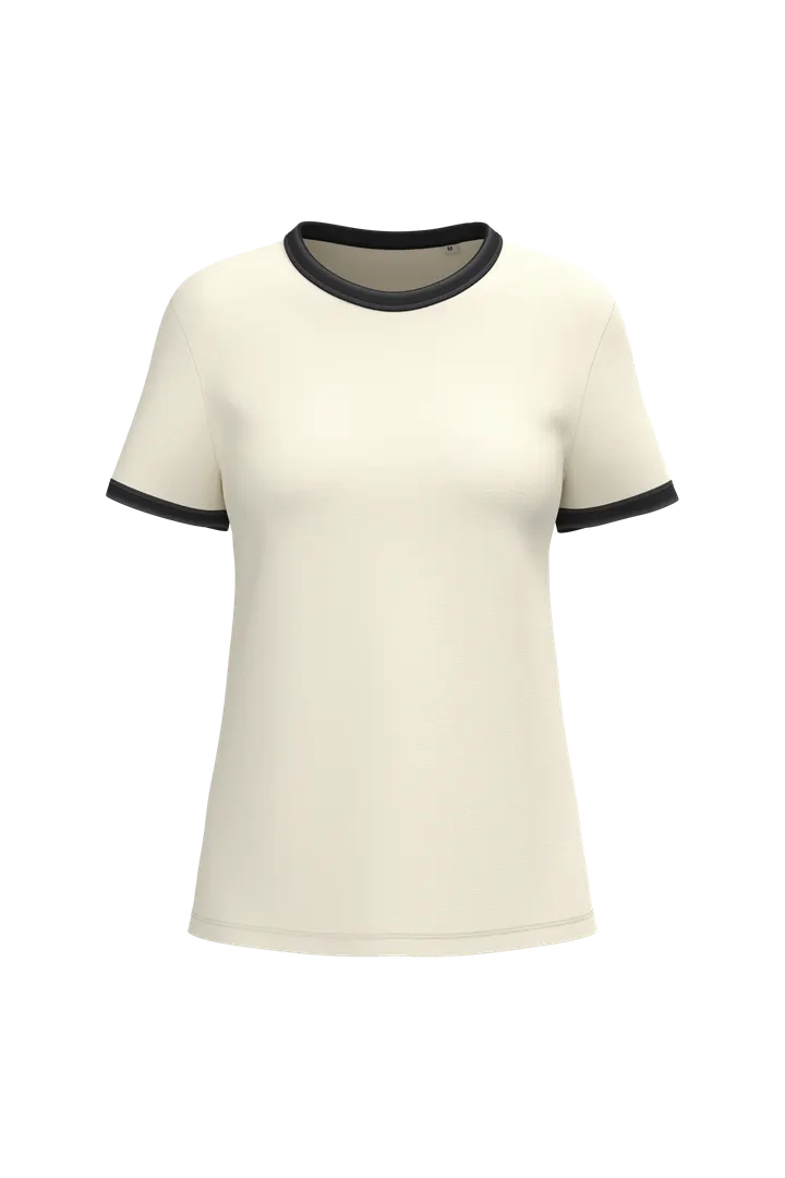 T-shirt ringer écoresponsable à bords contrastés effet délavé femme Ivory / Washed black