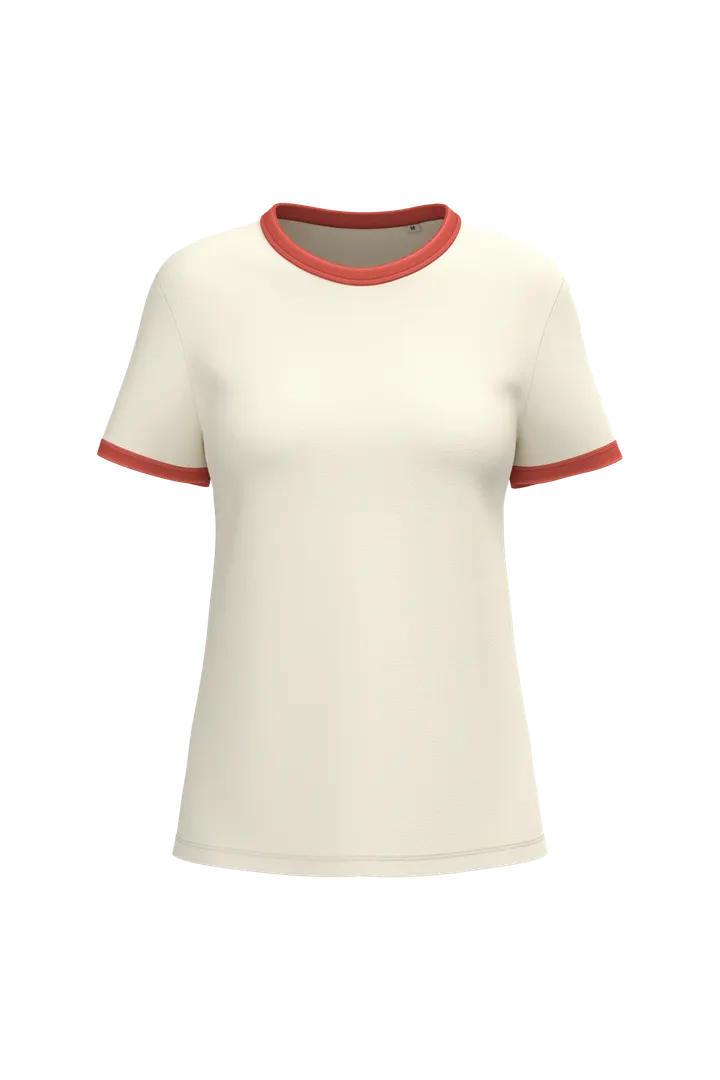 T-shirt ringer écoresponsable à bords contrastés effet délavé femme Ivory / Washed Paprika