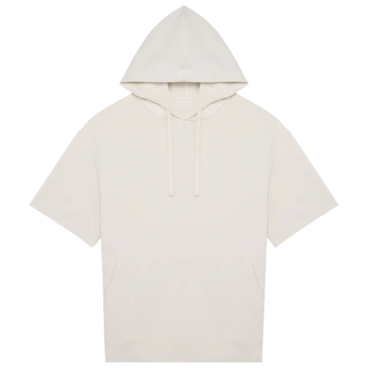 Sweat-shirt écoresponsable à capuche à épaules tombantes manches courtes French Terry unisexe Ivory
