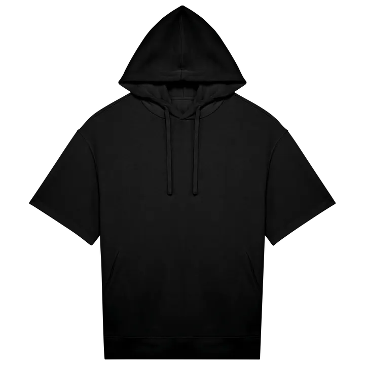 Sweat-shirt écoresponsable à capuche à épaules tombantes manches courtes French Terry unisexe Black