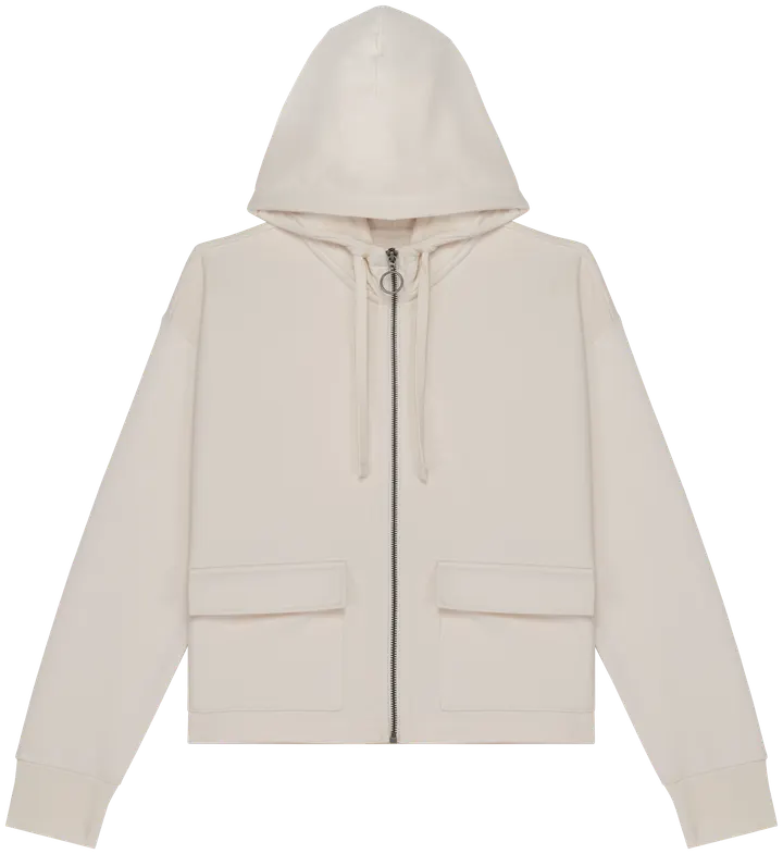 Sweat-shirt écoresponsable zippé à capuche French Terry femme Ivory
