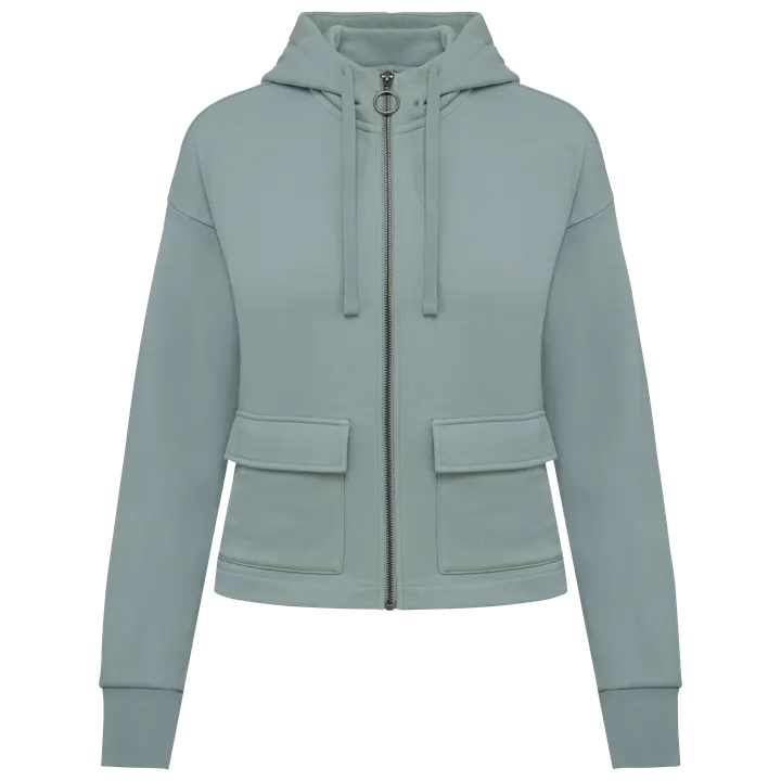 Sweat-shirt écoresponsable zippé à capuche French Terry femme Jade Green