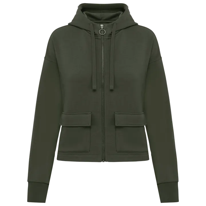 Sweat-shirt écoresponsable zippé à capuche French Terry femme Organic Khaki