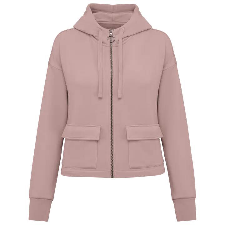 Sweat-shirt écoresponsable zippé à capuche French Terry femme Petal Rose