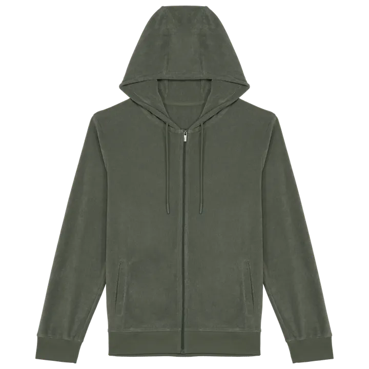 Sweat-shirt écoresponsable en éponge zippé à capuche homme Organic Khaki