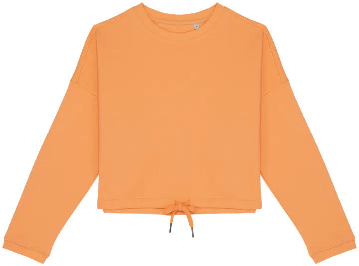 Umweltfreundliches cropped Oversize Damen Sweatshirt mit Rundhalsausschnitt Apricot