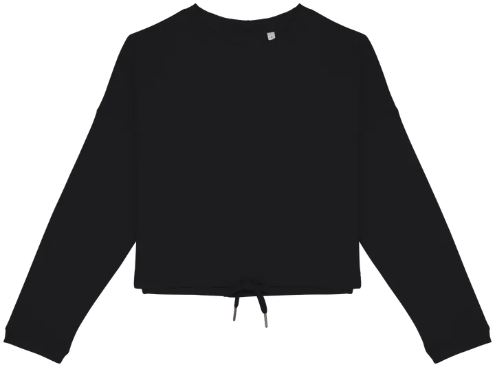 Umweltfreundliches cropped Oversize Damen Sweatshirt mit Rundhalsausschnitt Black