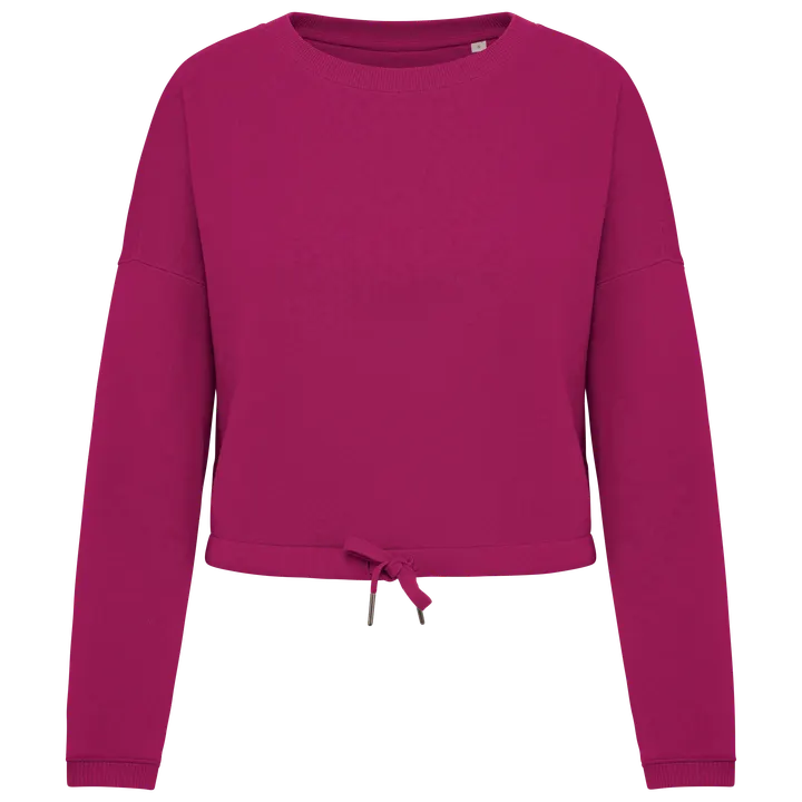 Umweltfreundliches cropped Oversize Damen Sweatshirt mit Rundhalsausschnitt Cherry Purple