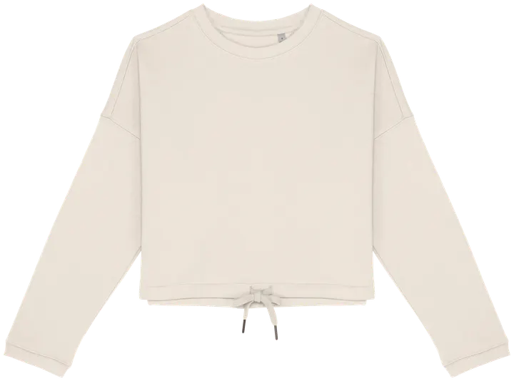 Umweltfreundliches cropped Oversize Damen Sweatshirt mit Rundhalsausschnitt Ivory