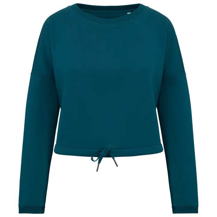 Umweltfreundliches cropped Oversize Damen Sweatshirt mit Rundhalsausschnitt Peacock Green