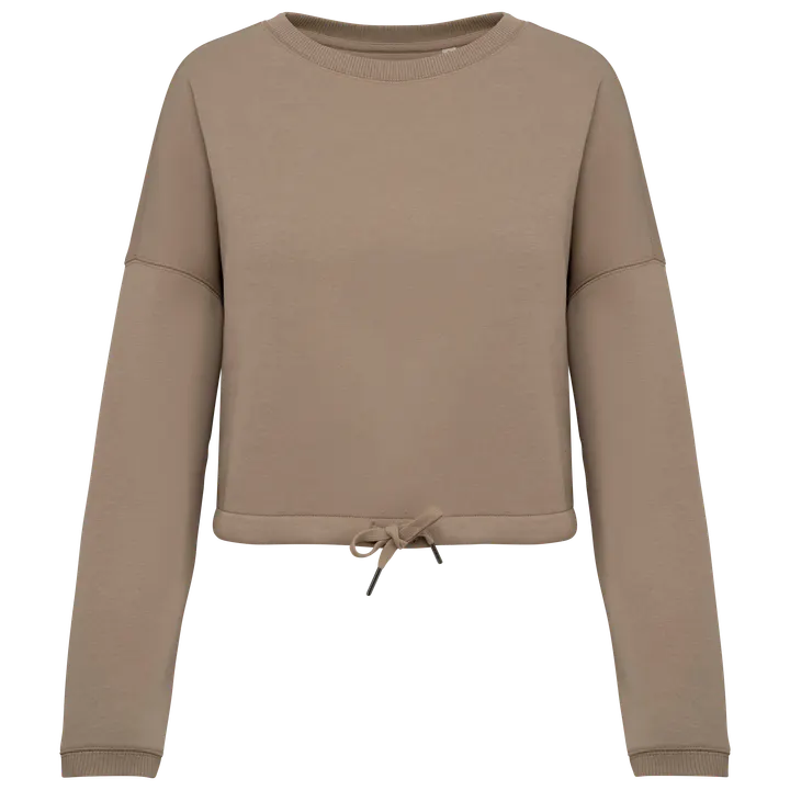 Umweltfreundliches cropped Oversize Damen Sweatshirt mit Rundhalsausschnitt Wet Sand