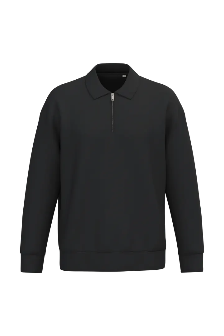 Sweat-shirt écoresponsable quart zip col polo à épaules tombantes unisexe Black