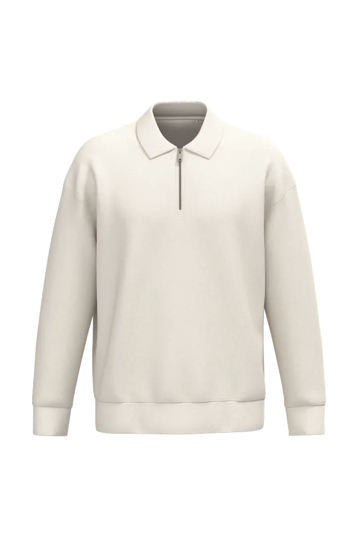 Sweat-shirt écoresponsable quart zip col polo à épaules tombantes unisexe Ivory