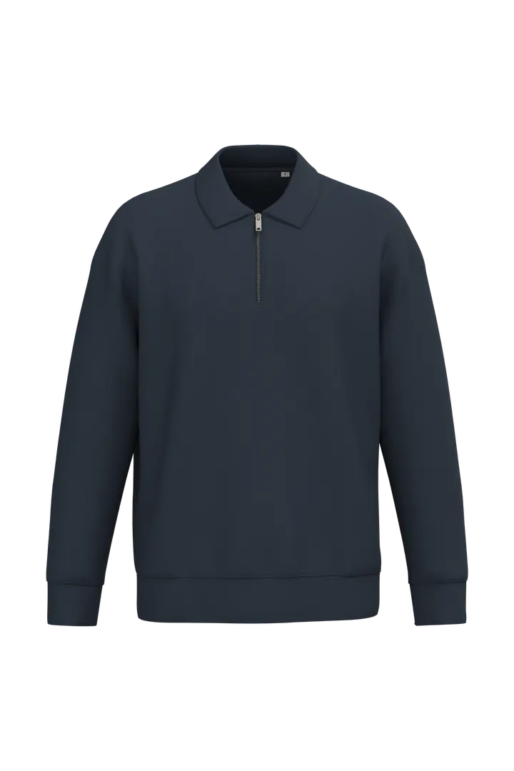 Sweat-shirt écoresponsable quart zip col polo à épaules tombantes unisexe Navy Blue
