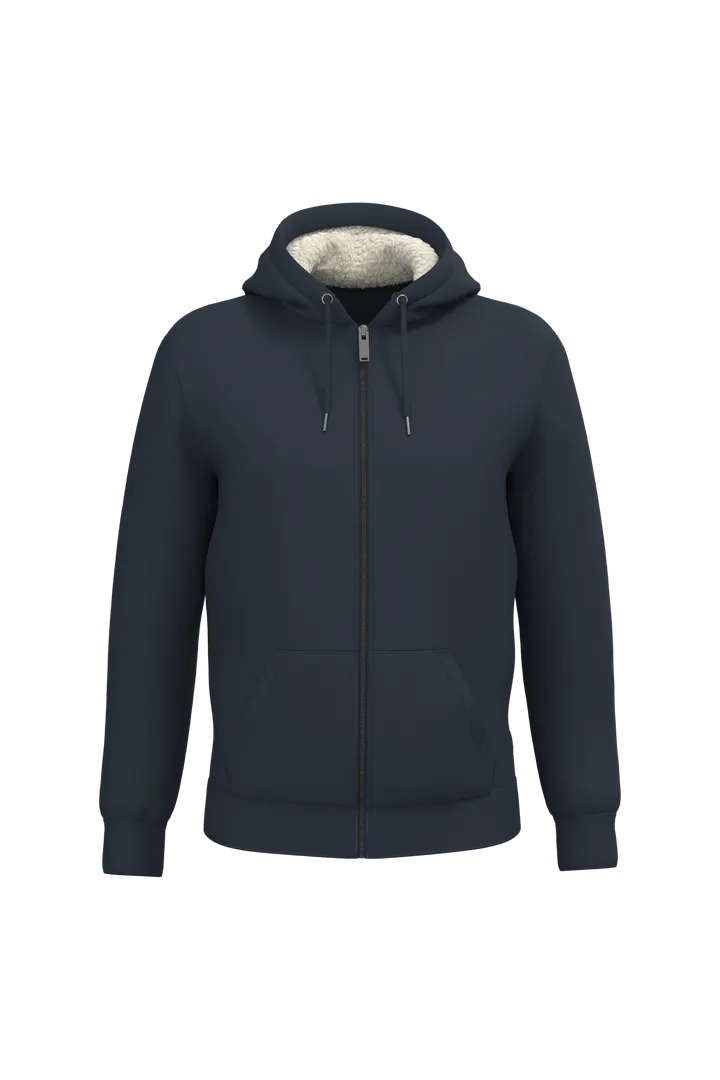 Sweat-shirt écoresponsable zippé doublé en sherpa unisexe Navy Blue