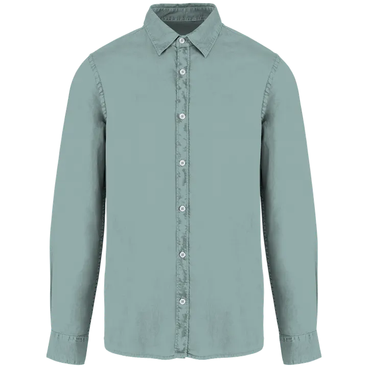 Umweltfreundliches ausgewaschenes Herrenhemd Washed Jade Green