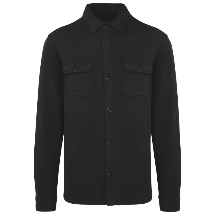 Umweltfreundliche Ausgewaschenes Herren Überhemd aus gebürstetem Molton Washed black