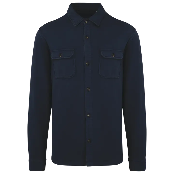 Umweltfreundliche Ausgewaschenes Herren Überhemd aus gebürstetem Molton Washed Navy Blue