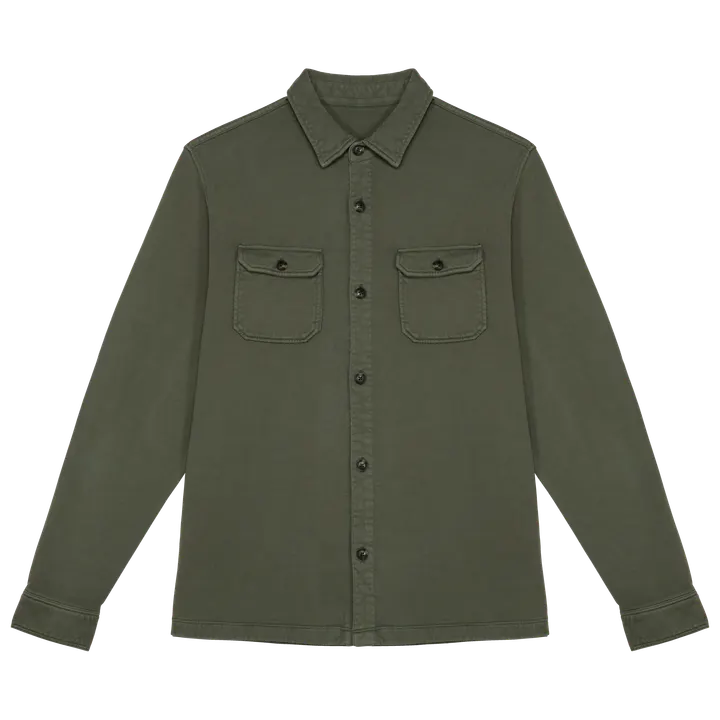 Umweltfreundliche Ausgewaschenes Herren Überhemd aus gebürstetem Molton Washed Organic Khaki